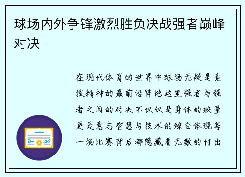 球场内外争锋激烈胜负决战强者巅峰对决